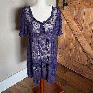 Maeve Anthropologie Babydoll Top Dress Purple Lace Silk Cotton Blend Size 6